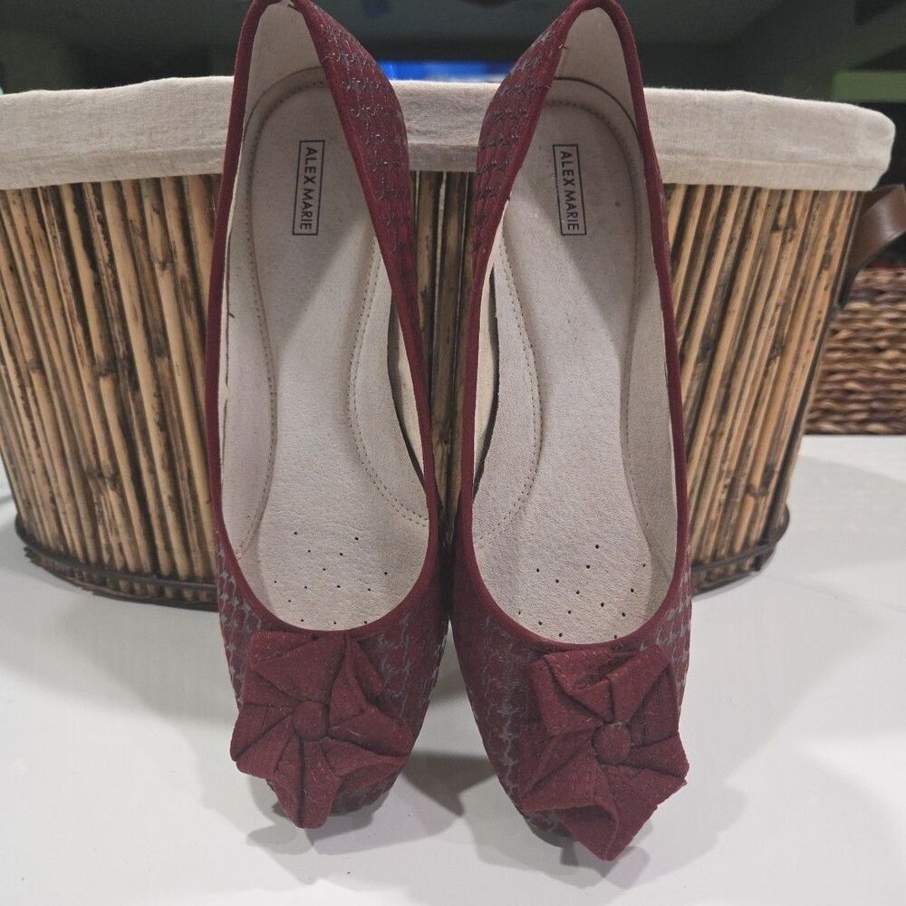 Alex Marie Women's Maryah Suede Houndstooth Bow Flats Maroon Sz 9M Shoe3